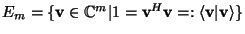 $E_m=\{\mbox{\bf v}\in\mathbb{C}^m \vert 1=\mbox{\bf v}^H\mbox{\bf v}=:\langle \mbox{\bf v}\vert\mbox{\bf v} \rangle \}$