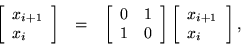 \begin{eqnarray*}\left[ \begin{array}{l} x_{i+1} \\ x_i \end{array} \right]
& ...
...]
\left[ \begin{array}{l} x_{i+1} \\ x_i \end{array} \right],
\end{eqnarray*}