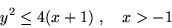 \begin{displaymath}y^2 \leq 4(x+1)\ , \ \ \ x> -1 \end{displaymath}