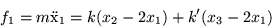 \begin{displaymath}
f_1 = m\mbox{\uml x}_1 = k(x_2 -2x_1) +k' (x_3 -2x_1)
\end{displaymath}