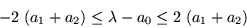 \begin{displaymath}-2\; (a_1 +a_2) \leq \lambda -a_0 \leq 2\; (a_1 +a_2) \end{displaymath}