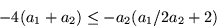 \begin{displaymath}
-4(a_1 +a_2) \leq -a_2 (a_1 /2 a_2 +2)
\end{displaymath}