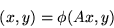 \begin{displaymath}(x,y) = \phi(Ax,y)\end{displaymath}