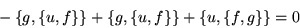 \begin{displaymath}- \left\{g,\left\{u,f\right\}\right\} +
\left\{g,\left\{u,f\right\}\right\} +
\left\{u,\left\{f,g\right\}\right\} = 0\end{displaymath}