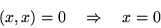 \begin{displaymath}(x,x) = 0 \quad \Rightarrow\quad x=0\end{displaymath}