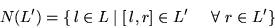 \begin{displaymath}N(L') = \left\{ \,l\in L\mid [\,l,r]\in L^\prime \hspace{.2in} \forall\
r\in L^\prime \right\} \end{displaymath}