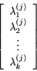 \begin{displaymath}\left[ \begin{array}{c}
\lambda_1^{(j)}\\
\lambda_2^{(j)}\\
\vdots\\
\lambda_k^{(j)}
\end{array} \right]\end{displaymath}