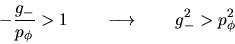 \begin{displaymath}-\frac{g_-}{p_\phi} > 1 \qquad \longrightarrow \qquad g_-^2 > p_\phi^2\end{displaymath}