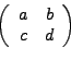 \begin{displaymath}\left(
\begin{array}{cc}
a&b \\
c&d
\end{array}\right)\end{displaymath}