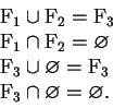 \begin{displaymath}
\begin{array}{l}
\mathrm{F}_{1} \cup \mathrm{F}_{2} = \mathr...
...
\mathrm{F}_{3} \cap \varnothing = \varnothing. \\
\end{array}\end{displaymath}