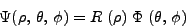 \begin{displaymath}
\Psi (\rho, \theta, \phi) = R\;(\rho)\; \Phi\; (\theta, \phi)
\end{displaymath}