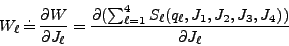 \begin{displaymath}
W_\ell  \dot{=}  \frac{\partial W}{\partial J_\ell} =
\f...
...ll=1} S_\ell (q_\ell, J_1, J_2, J_3,
J_4))}{\partial J_\ell}
\end{displaymath}