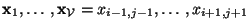 $ \mathbf{x}_{1},\ldots,\mathbf{x}_{\mathcal V}=x_{i-1,j-1},\ldots,x_{i+1,j+1}$