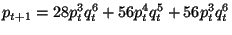 $\displaystyle p_{t+1}=28p_{t}^{3}q_{t}^{6}+56p_{t}^{4}q_{t}^{5}+56p_{t}^{3}q_{t}^{6}$