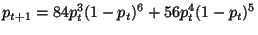 $\displaystyle p_{t+1}=84p_{t}^{3}(1-p_{t})^{6}+56p_{t}^{4}(1-p_{t})^{5}$