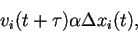 \begin{displaymath}
v_i (t + \tau) \alpha \Delta x_i (t),
\end{displaymath}