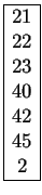 $
\begin{array}{\vert c\vert}
\hline
21 \\
22 \\
23 \\
40 \\
42 \\
45 \\
2 \\
\hline
\end{array}$