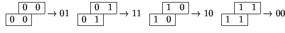 $
\begin{array}{cccc}
\begin{array}{ccc}
\cline{2-3}
\multicolumn{1}{c}{}&\multi...
...}{1}&\multicolumn{1}{c}{} \\
\cline{1-2}
\end{array}\rightarrow 00
\end{array}$