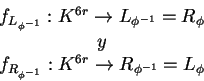 \begin{displaymath}
\begin{array}{c}
f_{L_{\phi^{-1}}}:K^{6r} \rightarrow L_{\ph...
...i^{-1}}}:K^{6r} \rightarrow R_{\phi^{-1}} = L_\phi
\end{array}\end{displaymath}