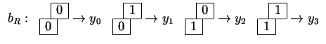 $
\begin{array}{ccccc}
\mbox{\normalsize$b_R:$}&
\begin{array}{cccccc}
\cline{3-...
...{1}&\multicolumn{2}{c}{} \\
\cline{1-4}
\end{array}\rightarrow
y_3
\end{array}$