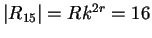 $\vert R_{15}\vert=Rk^{2r}=16$