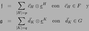 \begin{eqnarray*}
{{\frak f}} &=& \sum_{\vert H\vert=p} \vec{c}_{H} \otimes {\u...
...mes {\underline e}^{K} \quad \mbox{con} \quad \vec{d}_{K} \in G
\end{eqnarray*}