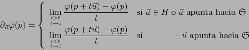 \begin{displaymath}\partial_{\vec u} {\tilde \varphi} (p) = \left\{
\begin{arra...
...1cm}\ -\vec u\mbox{ apunta hacia \frakiii S}
\end{array}\right.\end{displaymath}