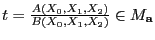 $ t = \frac{A(X_0,X_1,X_2)}{B(X_0,X_1,X_2)}\in M_{{\bf a}}$