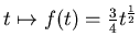 $t\mapsto f(t)=\frac{3}{4}t^{\frac{1}{2}}$