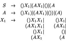 \begin{eqnarray*}P_{\mbox{\scriptsize\it Izq}} &\rightarrow& ( \\
P_{\mbox{\sc...
...mbox{\scriptsize\it Der}}\vert \\ (A \
\end{array}\end{array}
\end{eqnarray*}