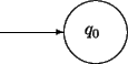 \begin{picture}(2,1)
\put(0.5,0.5){\vector(1,0){0.5}}
\put(1.25,0.5){\circle{0.5}}
\put(1.25,0.5){\makebox(0,0){$q_0$ }}
\end{picture}