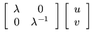 $\displaystyle \left[ \begin{array}{cc} \lambda & 0 \\  0 & \lambda^{-1} \end{array} \right]
\left[ \begin{array}{c} u \\  v \end{array} \right]$