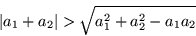 \begin{displaymath}
\vert a_1 +a_2\vert >\sqrt{a_1^2 +a_2^2 -a_1 a_2}
\end{displaymath}