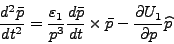 \begin{displaymath}
\frac{d^2 \bar p}{dt^2} = \frac{\varepsilon_1}{p^3} \frac {...
...dt} \times \bar p - \frac{\partial U_1}{\partial p}\widehat p
\end{displaymath}